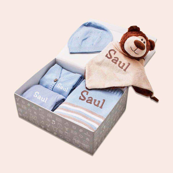 Pyjama, Cardigan, Bonnet &amp; Blanket with Bear, Blue