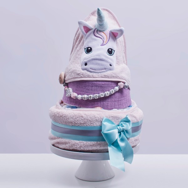 Windeltorte zur Geburt Badezeit Einhorn