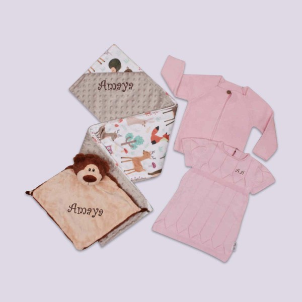 Knitted dress, Cardigan &amp; Blanket with Bear, Pink