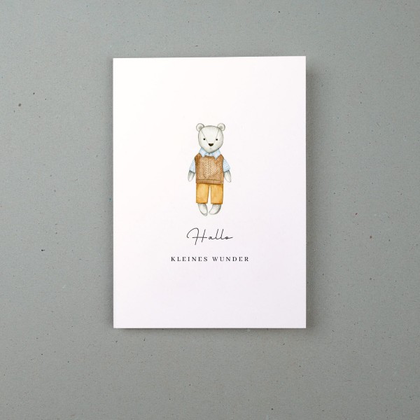 Grusskarte, Hallo kleines Wunder, Teddybär