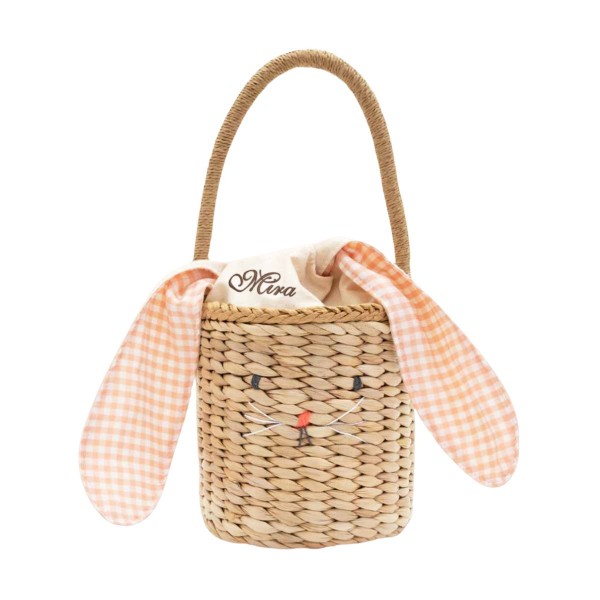Sac en paille à carreaux de lapin de Pâques