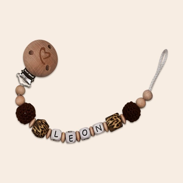 Wooden dummy chain &amp; crochet bead, Leo