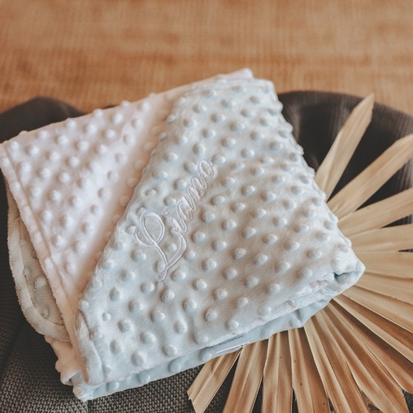 Geburtsgeschenk Minky Decke, zweifarbig blau