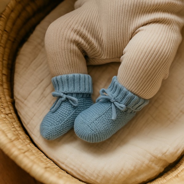 Chausson tricoté pour bébé, bleu