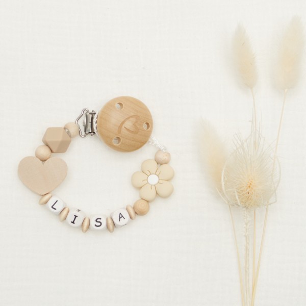 Nuggikette mit Namen, Blume Beige