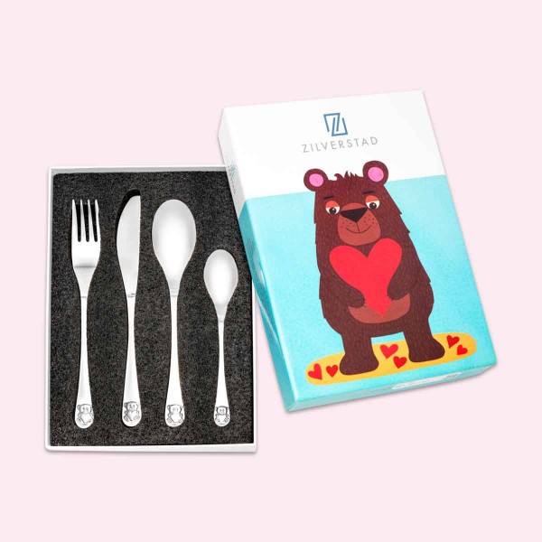 Four-piece children&#039;s cutlery set, &#039;Bear &amp; Heart&#039;