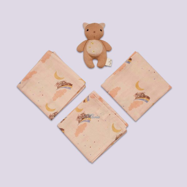 Baby Geschenkset Kätzchen Rassel &amp; Nuschis Regenbogen 3er-Set