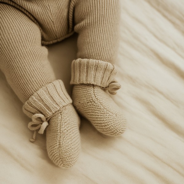 Baby knitted booties, Beige