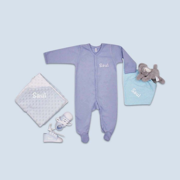 Pyjama, couverture et chaussures avec éléphant, bleu
