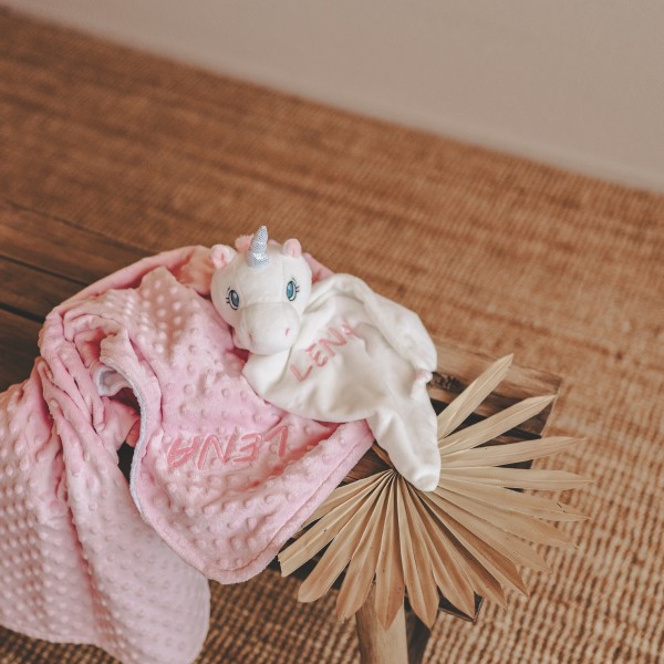 Cadeau de naissance Minky Couverture &amp; Doudou Licorne