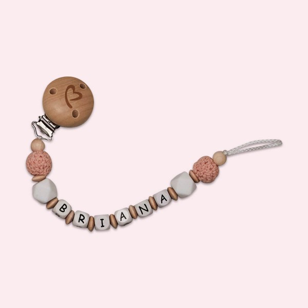 Dummy chain made of wood with crochet bead, Rose