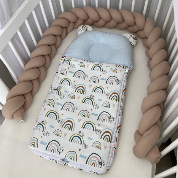 Baby Schlafsack mit Bärenohren, Regenbogen blau