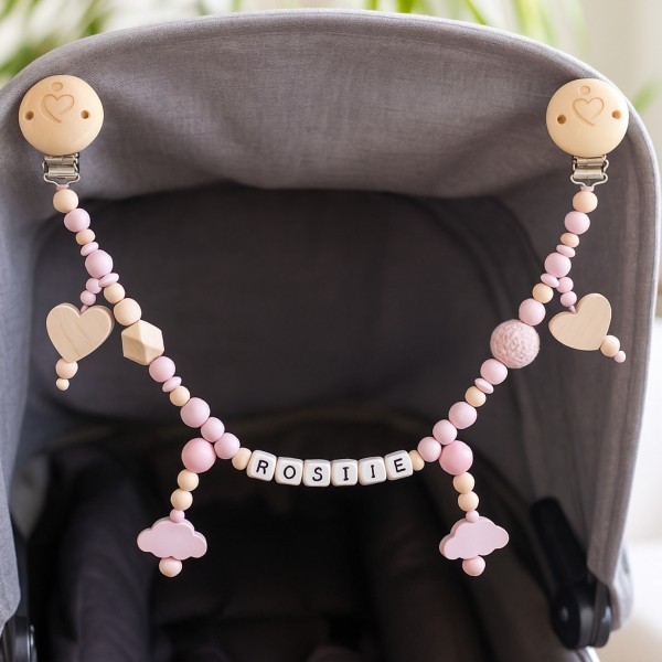 Chaîne d&#039;activités pour poussette, Clochette &amp; Nuage, rose, personnalisé