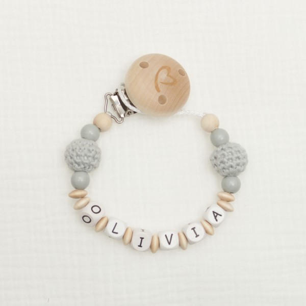 Dummy chain made of wood with crochet bead, natural color