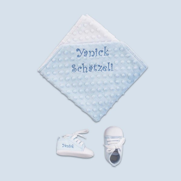 Minky Blanket &amp; Baby shoes, Blue