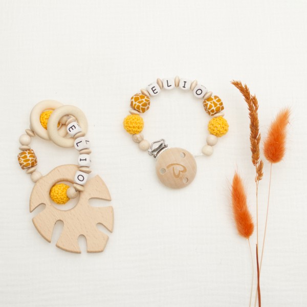 2-piece set, dummy chain and gripper with crochet bead, Safari