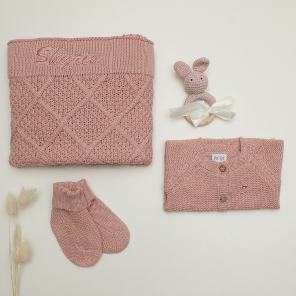 Knitted Baby Gift Set Deluxe, Blush Pink