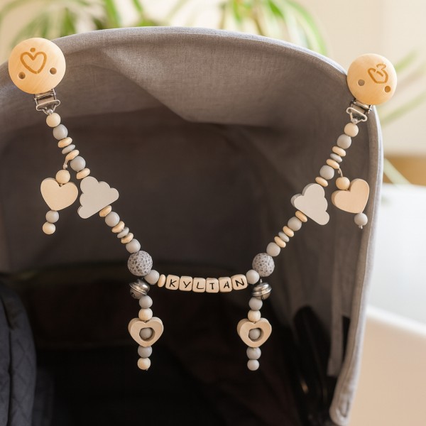 Pram chain, Bell & Cloud, grey, personalised