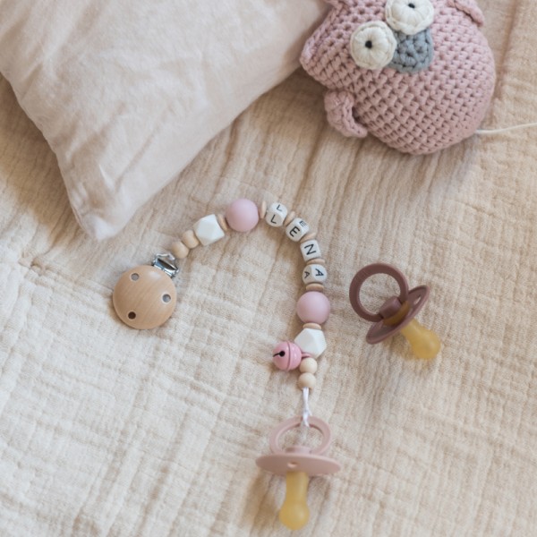 Pacifier Chain And Crochet Owl - Pink