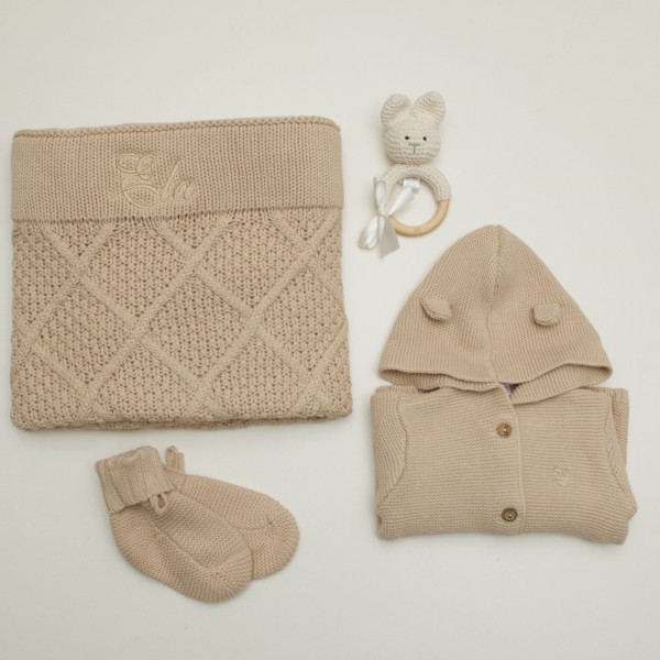 Knitted Baby Gift Set Deluxe, Beige