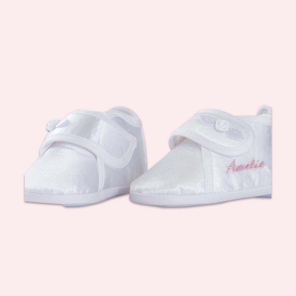 Satin Shoes for girls, White with Icon